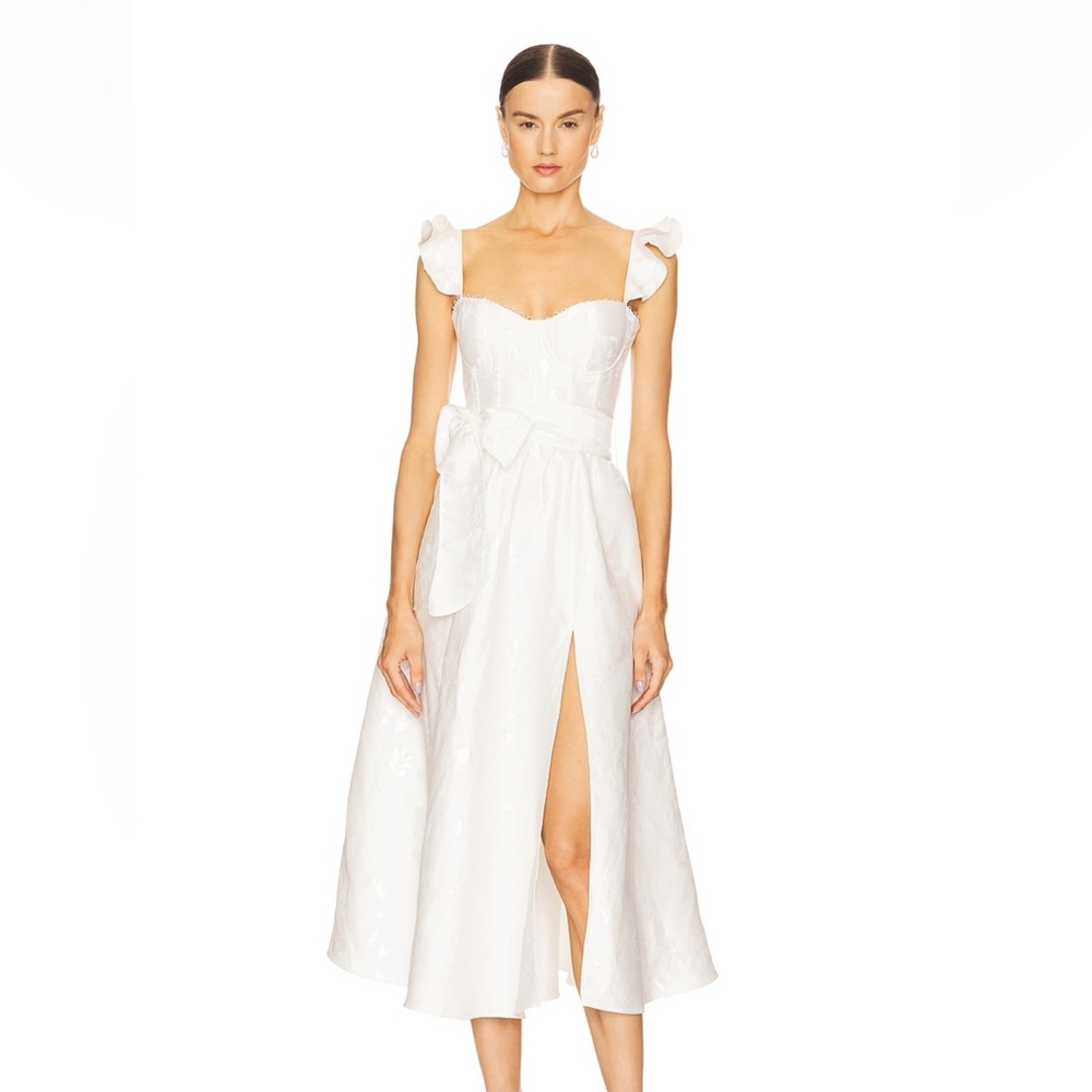 V. Chapman White Midi Dress with Ruffle Straps